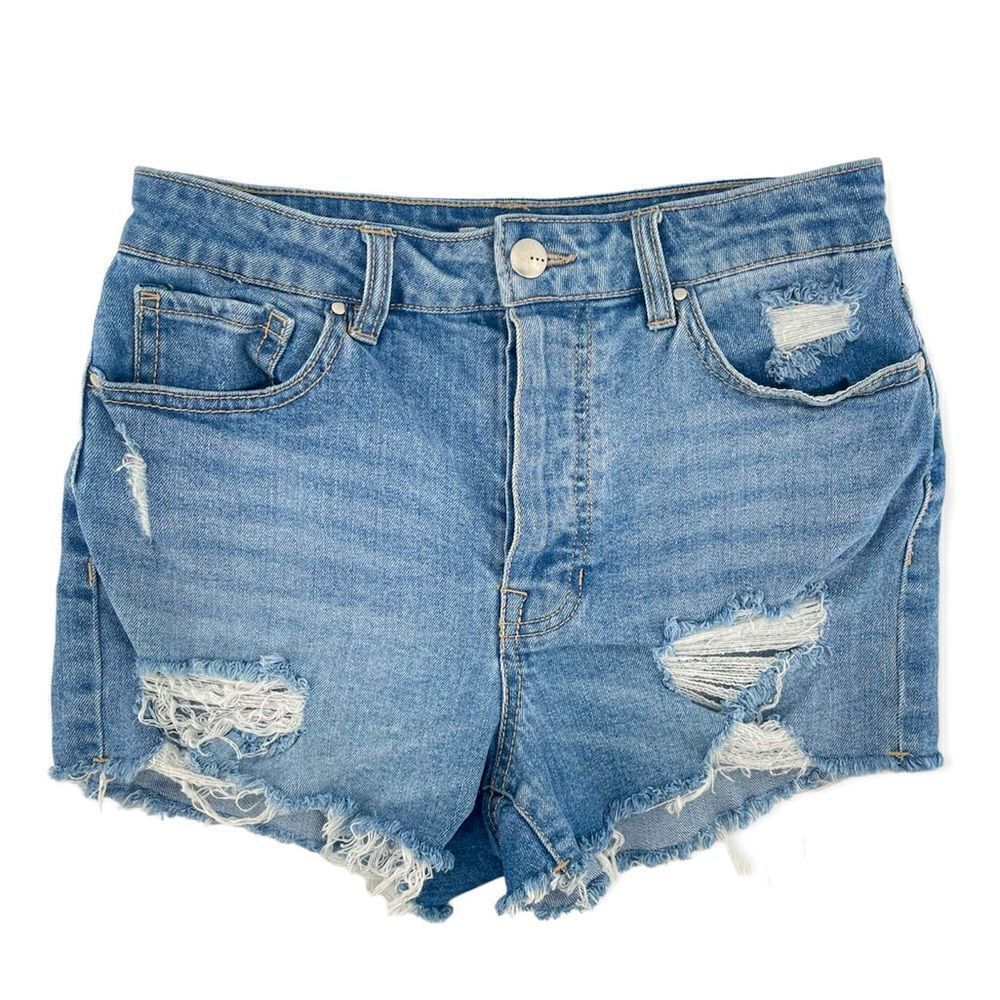 TGLA Women’s Distressed High Rise Button Fly Cutoff Raw Hem Denim Shorts Size 26
